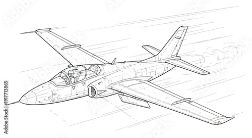 Military fighter jet aircraft engineering sketch art
