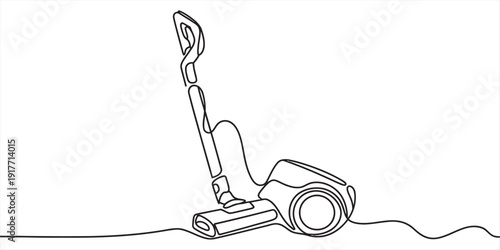 Continuous line drawing of a canister vacuum cleaner for household cleaning tasks Vector, illustration