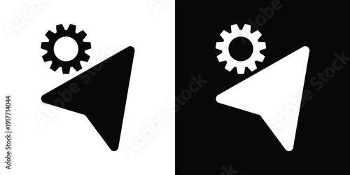 Navigation arrow pointer icon with a gear cog symbol, representing navigation settings, map configuration, or preferences.