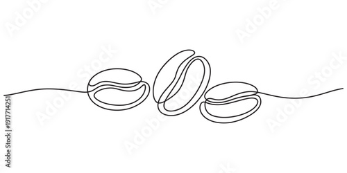 Minimalist continuous line drawing of three coffee beans on a white background Vector, illustration
