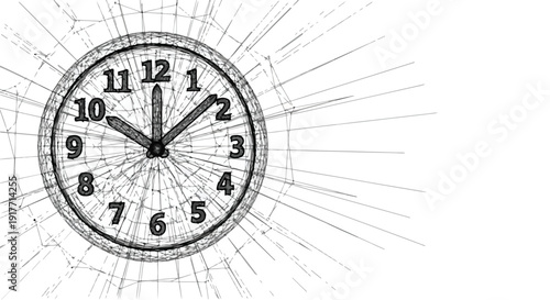Analog clock time management concept technical sketch