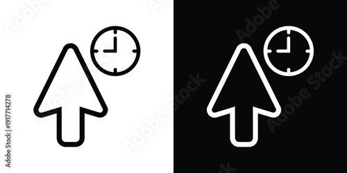 Computer mouse pointer arrow icon with a clock symbol, representing waiting time, processing, or scheduling in UI design.