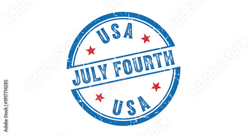 Independence Day vector stamp with USA and July Fourth text, isolated on transparent background