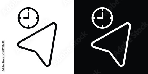 Computer mouse pointer arrow icon with a clock symbol, representing waiting time, processing, or scheduling in UI design.