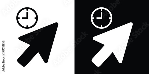 Computer mouse pointer arrow icon with a clock symbol, representing waiting time, processing, or scheduling in UI design.