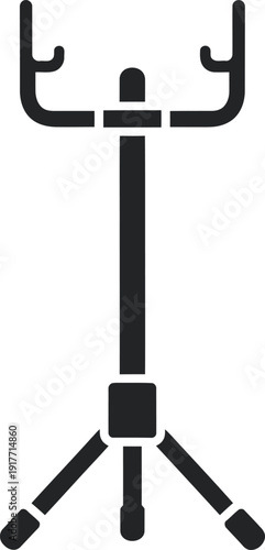 Sleek black vector silhouette of an archery bow stand. This professional tripod equipment icon is perfect for sports shop branding, archery range signage, and gear catalogs.