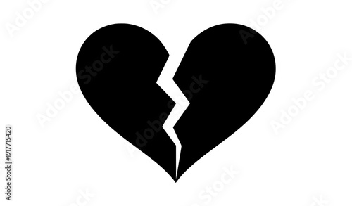 Broken heart black silhouette vector isolated on white