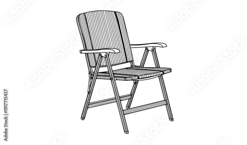 Detailed folding chair outline vector illustration isolated on white