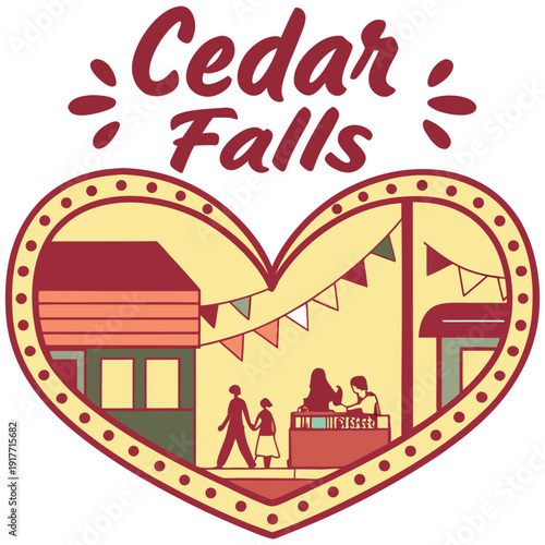 Cedar Falls Iowa Local Market and Community Fair Scene in Heart Frame
