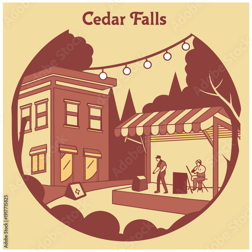Cedar Falls Iowa Live Music Performance and Outdoor Event Illustration