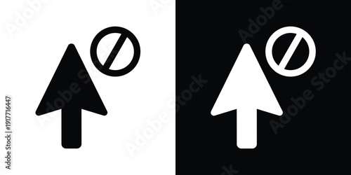 Mouse cursor icon with a prohibited stop sign. Represents restricted access, error, or disabled actions. Minimalist black and white vector graphic for web UI and interface error states.