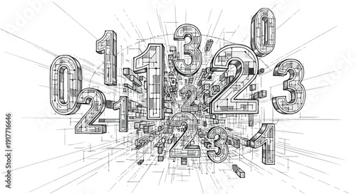 Assorted numbers sequence technical sketch art