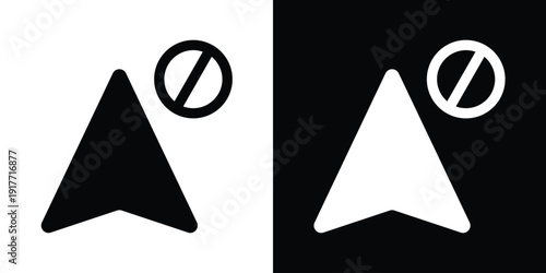 Mouse cursor icon with a prohibited stop sign. Represents restricted access, error, or disabled actions. Minimalist black and white vector graphic for web UI and interface error states.