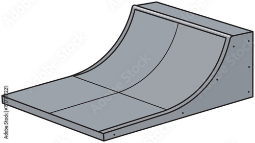 Professional grey vector illustration of a skateboard quarter pipe ramp. High-quality skate park equipment design ideal for extreme sports branding, skate shop logos, urban recreation graphic assets.