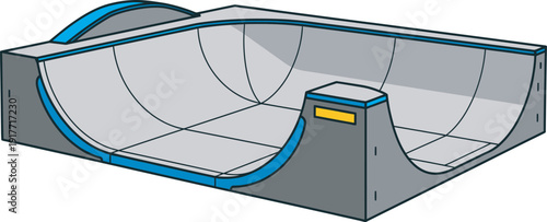 Professional 3D vector illustration of a grey skateboard pool bowl ramp. High-quality skate park design ideal for extreme sports branding, skate shop logos, and urban recreation facility graphic asset