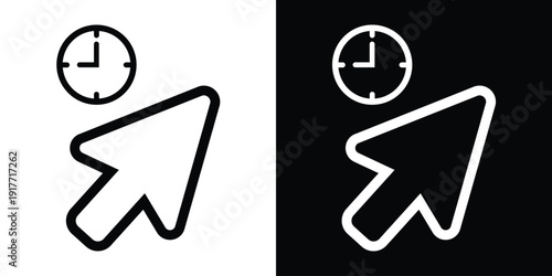 Computer mouse pointer arrow icon with a clock symbol, representing waiting time, processing, or scheduling in UI design.