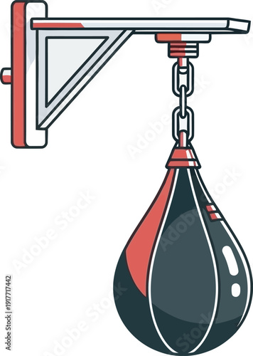 Professional color vector illustration of a wall-mounted boxing speed bag with a red swivel platform. High-quality gym equipment design ideal for combat sports branding, martial arts training graphics