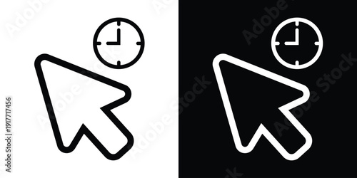 Computer mouse pointer arrow icon with a clock symbol, representing waiting time, processing, or scheduling in UI design.