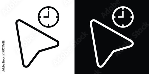 Computer mouse pointer arrow icon with a clock symbol, representing waiting time, processing, or scheduling in UI design.