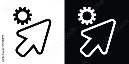 Navigation arrow pointer icon with a gear cog symbol, representing navigation settings, map configuration, or preferences.