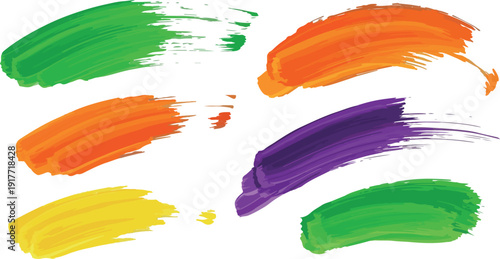 Vibrant colorful paint brush strokes on white background, abstract art, design elements, energetic splashes
