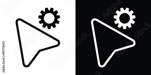 Navigation arrow pointer icon with a gear cog symbol, representing navigation settings, map configuration, or preferences.