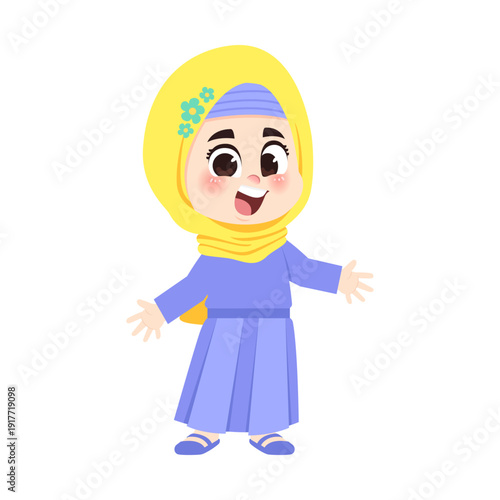 Muslim Girl Purple Outfit Welcoming Two Hands