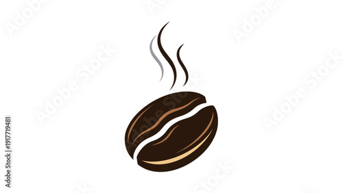 Modern Badge Style Vector Icon of a Coffee Bean and Wafting Steam. transparent.