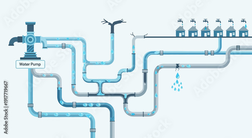 Water Pipeline System with Leaks and Faucets