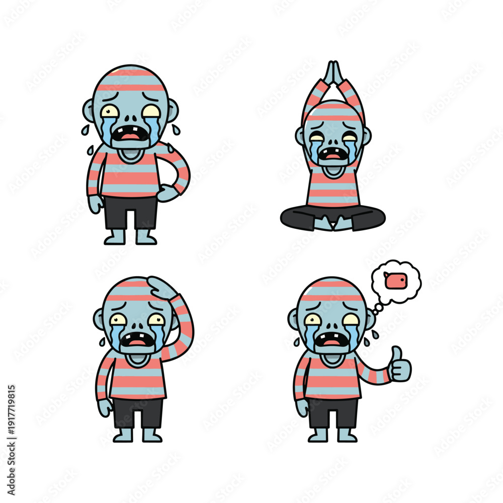 Fototapeta premium Cartoon character expressing different emotions with thumbs up approval