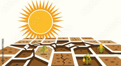 drought land with cracks and dry soil plants