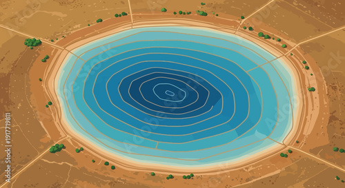 Water Reservoir Aerial View with Concentric Rings
