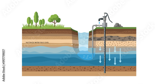 Well Pump and Aquifer Cross Section Diagram