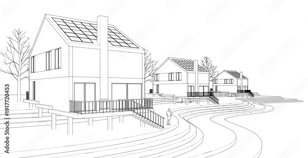 Fototapeta premium townhouse architectural sketch 3d illustration 