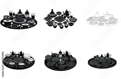 Moroccan Cuisine Table Setting Vector Illustration Set