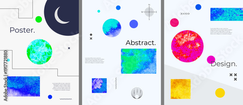 Vector illustration. Abstract background with colorful geographic elements. Vibrant heat map textures and planetary circles. Design elements for poster, book or magazine cover, flyer, postcard