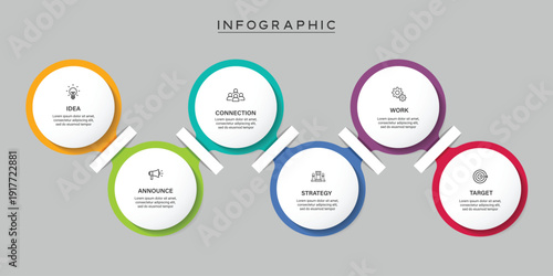 Zigzag circular process infographic with 6 steps for business workflow presentation