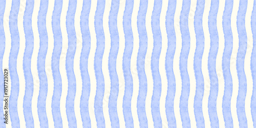 Cute striped seamless pattern with blue watercolor waves and a light gingham feel. Ideal for childrens fabric, nursery decor, and girly textile prints
