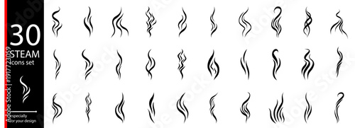 Steam, smell, and smoke line art with a coffee icon and warm scent, for a simple vector illustration of cooking vapour and a hot beverage. A wavy flow of fragrant mist and air, through