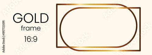 Frame cover border with gold label golden and oval antique ornament. Vintage simple boarder with square rococo invitation and vector line elegant. Rectangle box frame with deco design gold