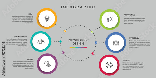Creative Circular Network Infographic Template with 6 Points for Business Process