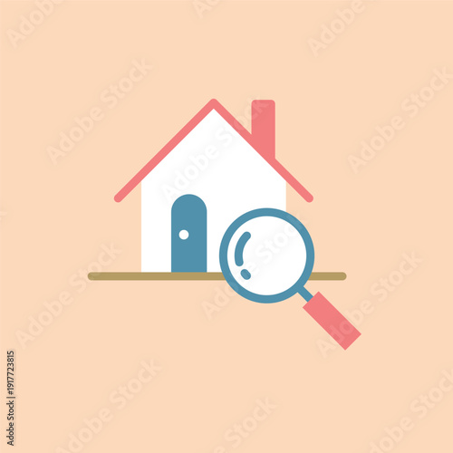 シンプルな家と虫眼鏡の内覧会イメージアイコン