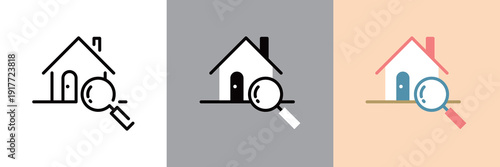 シンプルな家と虫眼鏡の内覧会イメージアイコン