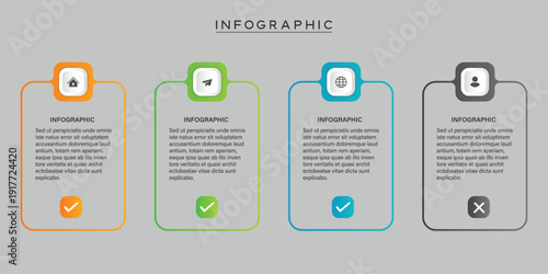 4 vertical columns infographic template with checkmark icons and header icons
