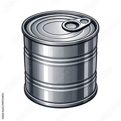 Stylized Metallic Tin Can with Pull-Tab