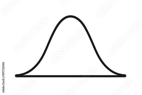 A simple black line drawing of a bell curve or normal distribution graph on a white background. This minimalist illustration represents statistical data and mathematical probability.