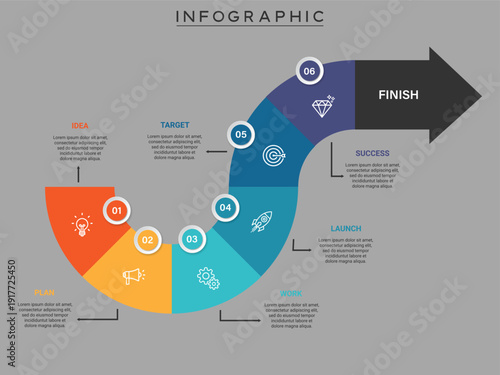 S-Curve Roadmap Infographic Timeline for Business Growth with 6 Steps