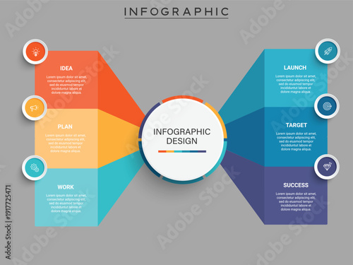Butterfly Layout Infographic with Central Circle and 6 Side Options
