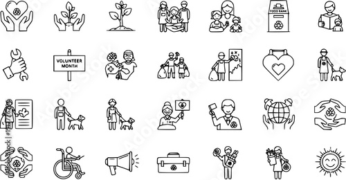 Volunteer and Charity Line Icons Set