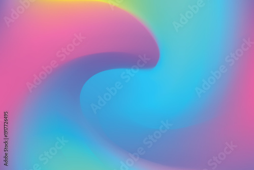 Vintage blue, yellow, pink blur gradient background, with smooth vortex swirl, neon glow, fluorescent abstract candy color liquid texture, wallpaper with copy space. Aesthetic fluid flowing wave